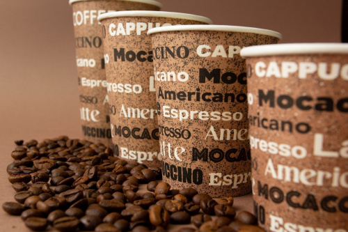 Однослойный бумажный стаканс дизайном "COFFEE" 400 мл для кофейных напитков, коктейли 90*60*135 мм