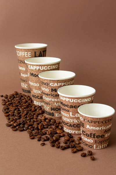 Однослойный бумажный стаканс дизайном "COFFEE" 250 мл для для чая, кофе, воды 80*56*92 мм