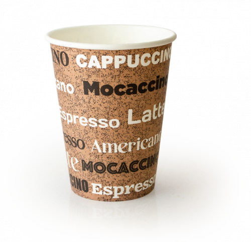 Однослойный бумажный стаканс дизайном "COFFEE" 400 мл для кофейных напитков, коктейли 90*60*135 мм